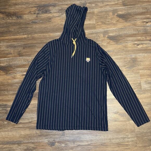 DENIM & FLOWER RICKY SINGH HOODIE MENS LARGE PULLOVER GOLD STRIPED Navy TIGER - Picture 1 of 9